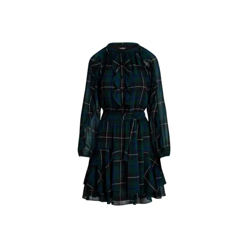 LAUREN RALPH LAUREN FW24 Длинное платье с длинными рукавами женское синий зеленый