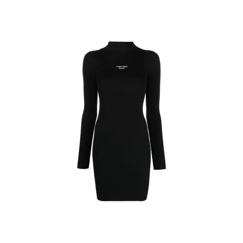 Calvin Klein Черное Женское Длинное Платье с Рукавами