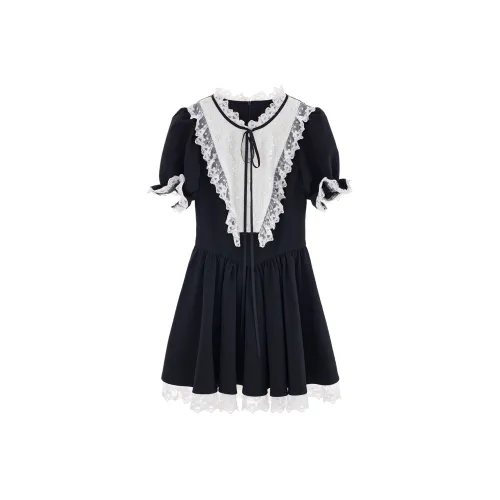 Blovelan Короткий рукав Платье Женское Черное Белое