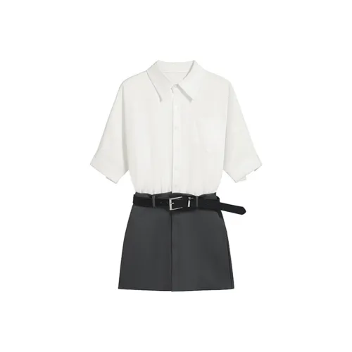 SYEEE WITH U Короткий рукав Платье Женское Белое и Серое