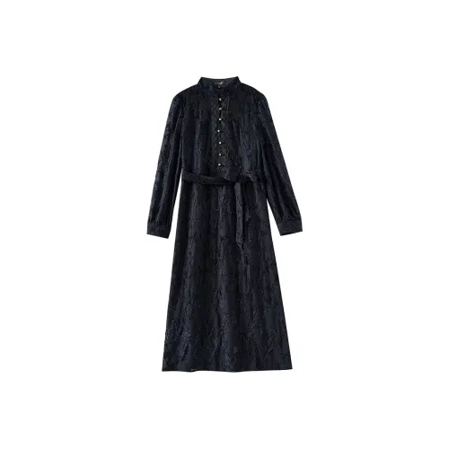 OUNIXUE Длинное платье с длинным рукавом женское черное