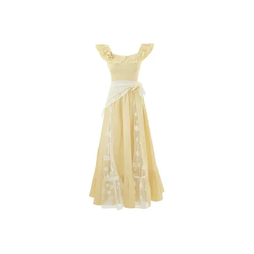 HUINIAN Короткий рукав Платье Женское Желтое