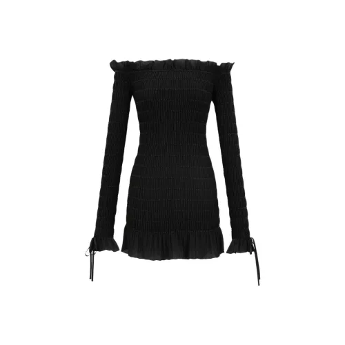 SAINT LAURENT Длинное платье с длинными рукавами женское черное