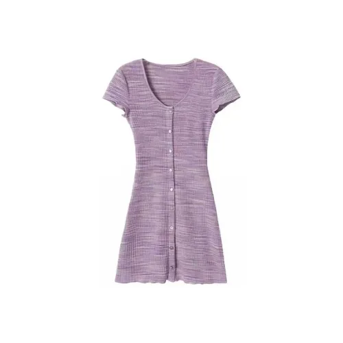 Lookinto Короткий рукав Платье Женское Фиолетовое