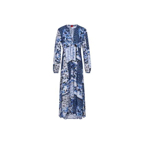 Hugo Boss Длинное платье с длинными рукавами принт на ткани длинное платье с длинными рукавами женское светло-синий