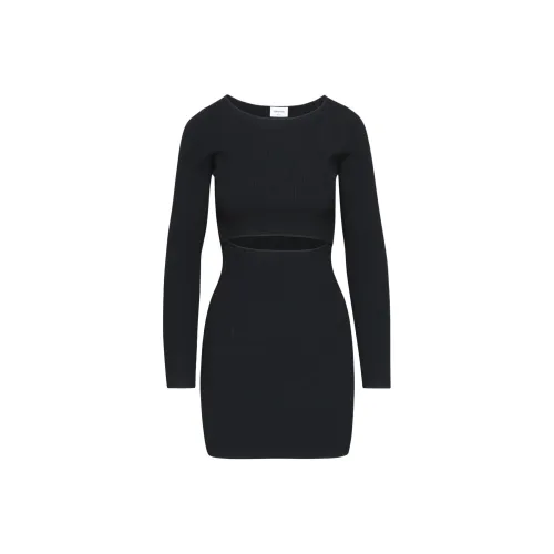 ARITZIA WILFRED Бесплатно Cut Out KNIT Длинный рукав Мини Платье Длинный рукав Платье Женские Черный Черный