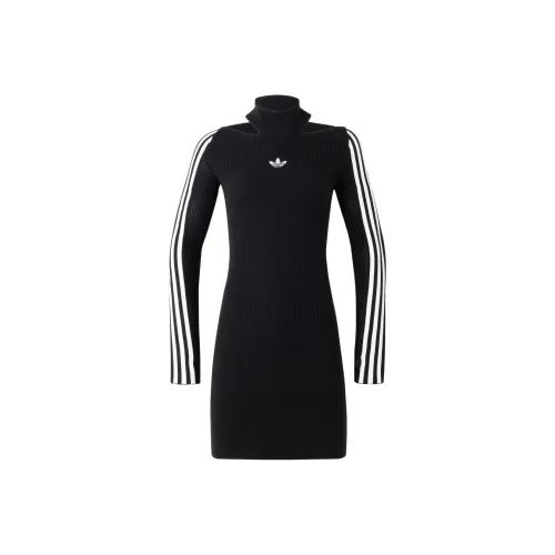 Adidas Originals Премиум KNIT Платье Длинное с длинными рукавами Женское Черное