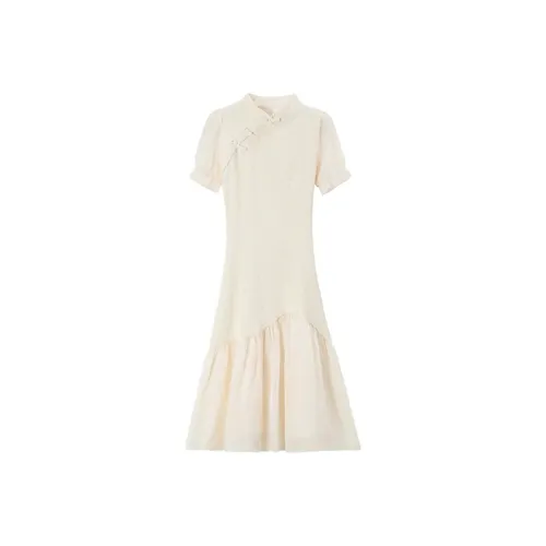 SYEEE WITH U Короткий рукав Платье Женское Абрикос