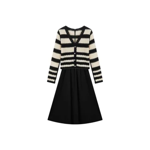 EICHITOO Длинное платье с длинными рукавами женское черная отделка