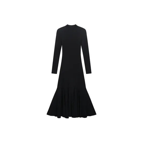 ETSE Длинное платье с длинными рукавами женское черное