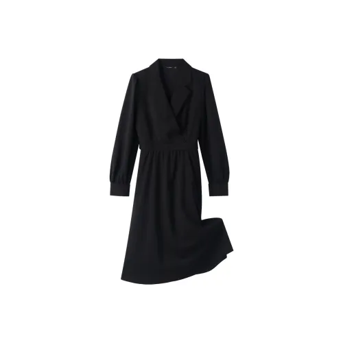 GOELIA Длинное платье с длинными рукавами женское черное