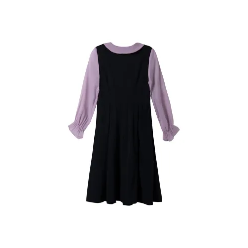 SHEZI Черный Контраст Фиолетовый Женские Длинные Рукава Платья