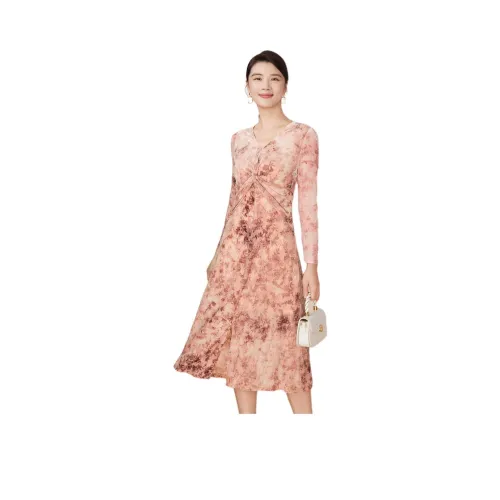 BBLLUUEE Длинный рукав Платье Женское Розовый