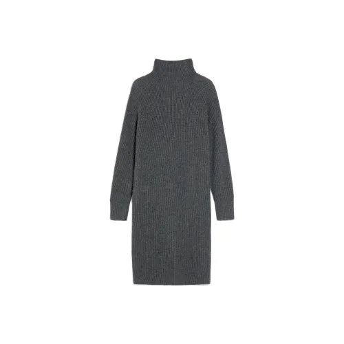 MaxMara Studio Длинное платье с длинными рукавами женское серое