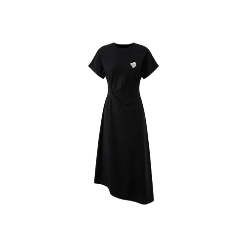 PEACEBIRD Короткий рукав Платье Женское Черное