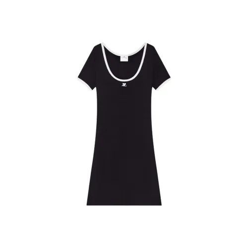 COURREGES Черный Heritage Белый/Черный Белый Женские Короткие Платья с Длинными Рукавами