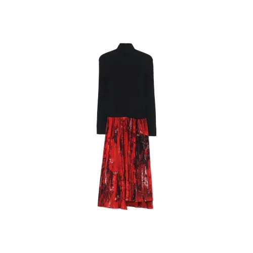 Yohji Yamamoto Red Женские Длинные Платья с Длинными Рукавами