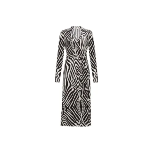 DVF Diane Von Furstenberg FW24 Длинное платье с длинными рукавами белый зебра с принтом