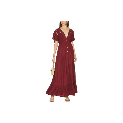 FREE PEOPLE Короткое платье с короткими рукавами женское красное