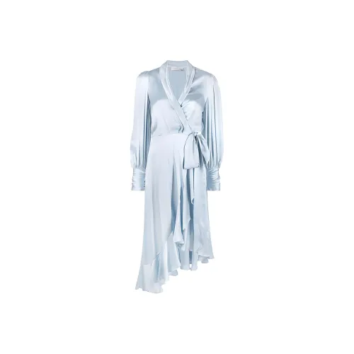 Zimmermann SS23 Длинное Платье с Длинными Рукавами Женское Ледяной Синий