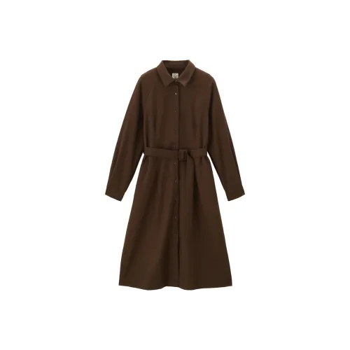 Giordano Длинное платье с длинными рукавами женское абрикосово-коричневый