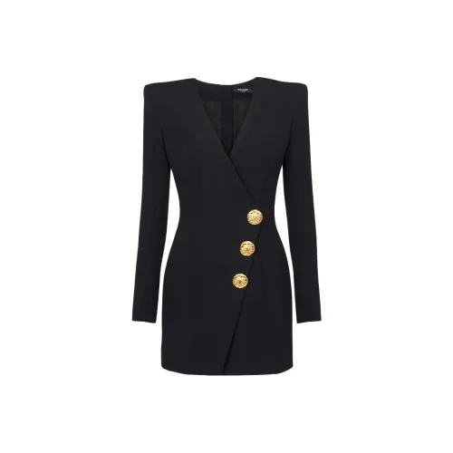 BALMAIN Черное Женское Длинное Платье с Рукавами