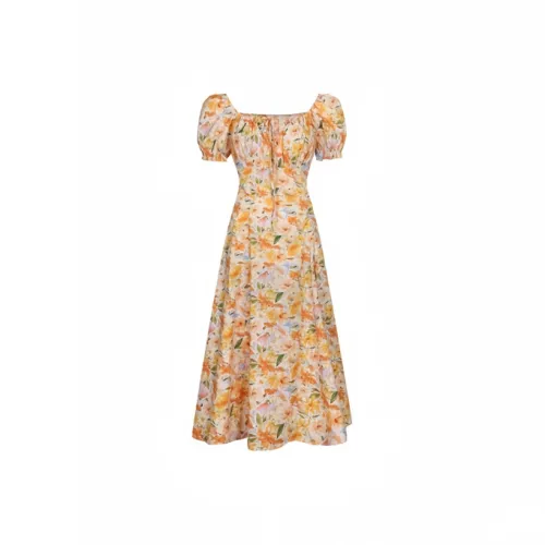 MISTVB Короткий рукав Платье Женское Желтое