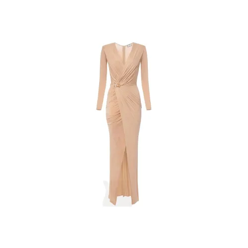 Elisabetta Franchi Бежевые Женские Длинные Платья с Рукавами