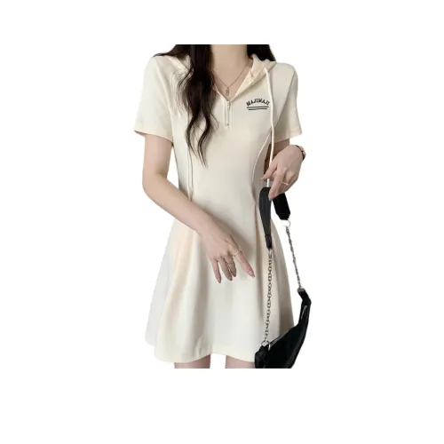 YICHEN Короткий рукав Платье Женское Абрикосовое