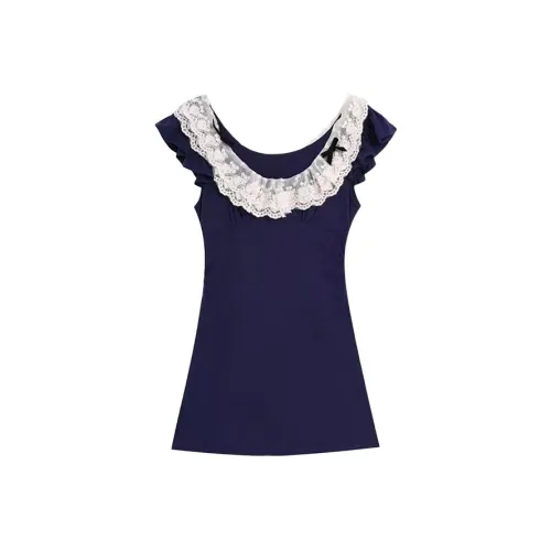 HUINIAN Короткое платье с короткими рукавами женское темно-синий