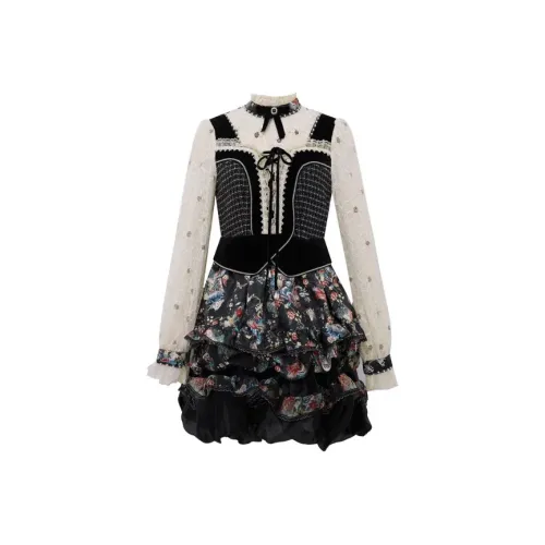 LULUALWAYS Длинное платье с длинными рукавами женское черное