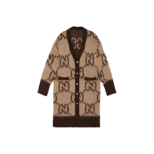 GUCCI GG Mohair Wool Long Cardigan Knitted Women's Brown