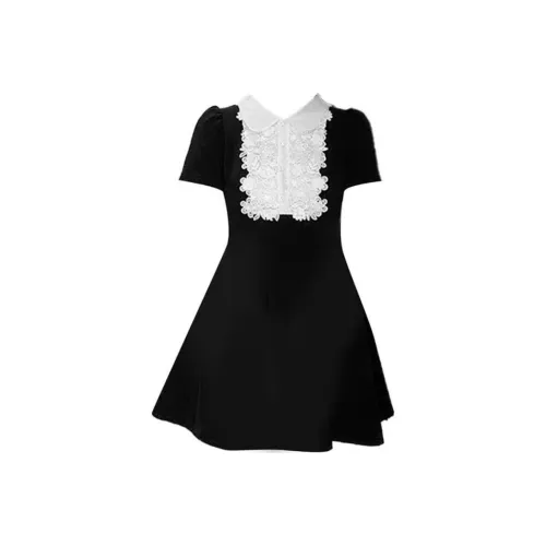 IQC Короткий рукав Платье Женское Черное