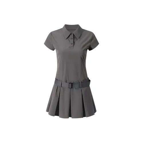 XIAOJUCHUANLI Короткий рукав Платье Женское Серое