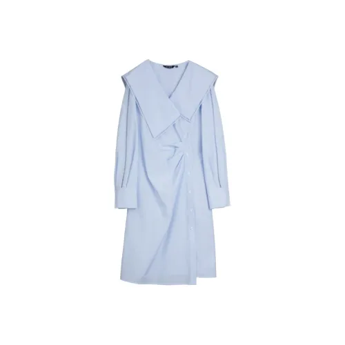 ELLE Длинное платье с длинными рукавами осеннее женское синее