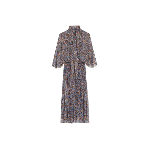 CELINE Платье Lavaliere с принтом шелковое LAMé с длинными рукавами женское многоцветное