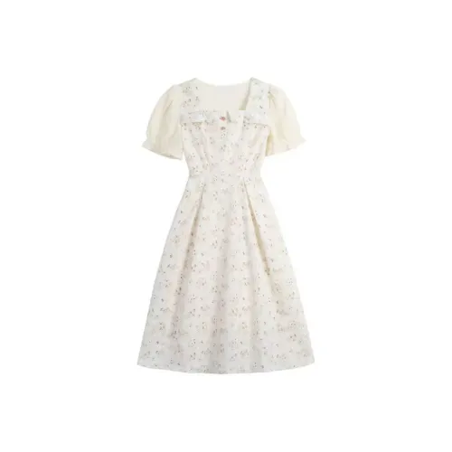 Lookinto Короткий рукав Платье Женское Абрикосовое