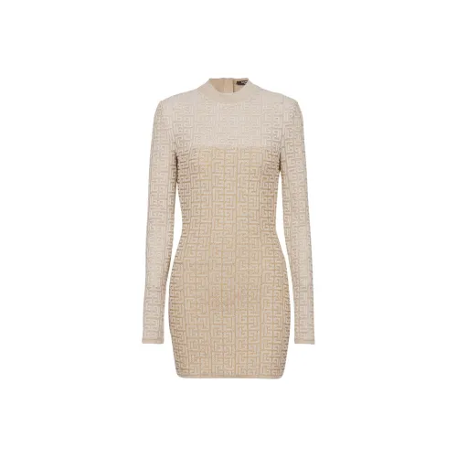 BALMAIN FW24 Длинное платье с длинными рукавами женское бежевый