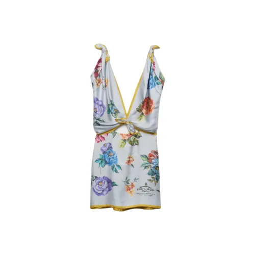 PRADA С принтом Шелк Саржа Мини Платье Без рукавов Платье Женское Серое