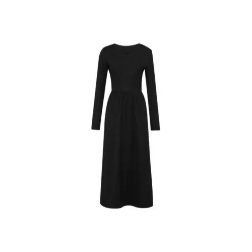 MEIYANG Длинное платье с длинными рукавами женское черное