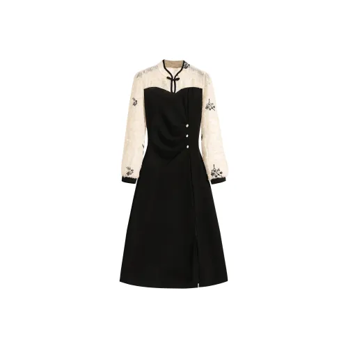 ONE PASS STUDIO Длинное платье с длинными рукавами женское черное