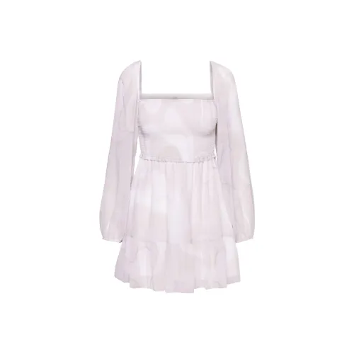 ARITZIA WILFRED Tempest Мини Платье Длинное с рукавами Платье Женское Белое Светлая береза Белое основание с Светлая береза Wood Принт