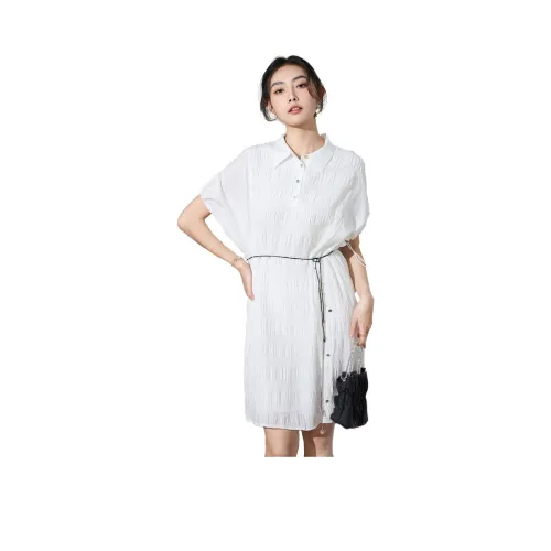 SMEN Короткий рукав Платье Женское Белое