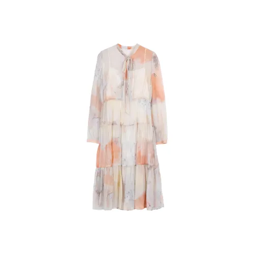 Leather Cat Чернила Апельсин Тон Женские Длинные Рукава Платья