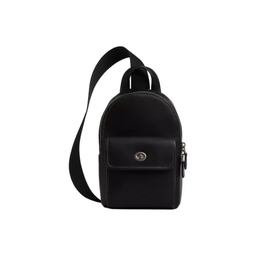 COACH Turnlock Телячья кожа Sling Сумка Маленькая Мужская Черная
