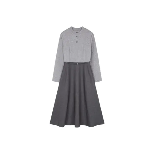 IHIMI Длинное платье с длинными рукавами женское элегантное серое