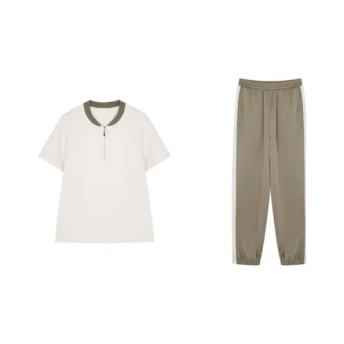 Mo Han Yi Mei Повседневный костюм женский оливково-зеленый + экрю