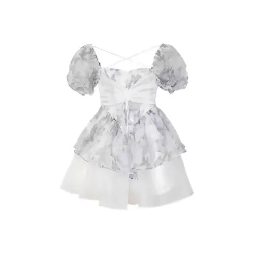 Lookinto Короткий рукав платье женское чернила