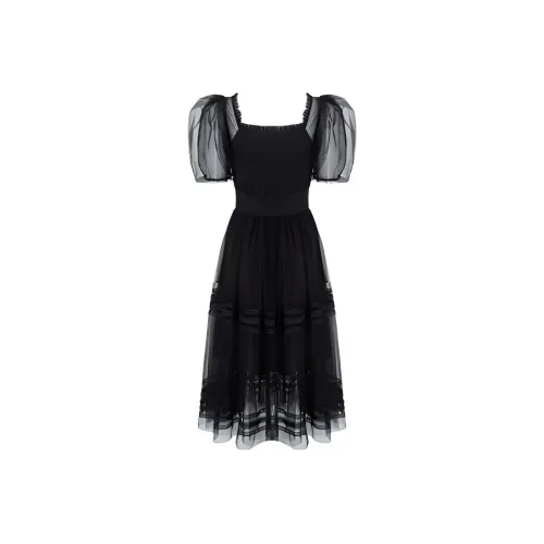 Caroline Черное Женское Короткое Платье с Рукавами