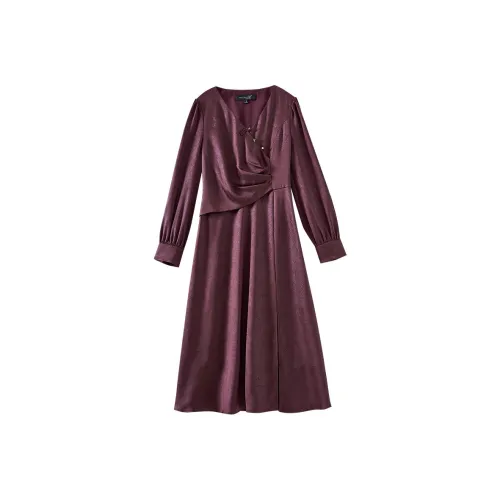 OUNIXUE Длинное платье с длинными рукавами женское темно-фуксия